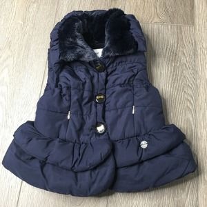 Mayoral Girl Gilet With Fur Inside Vest Tiered Peplum Button Front Navy 2T